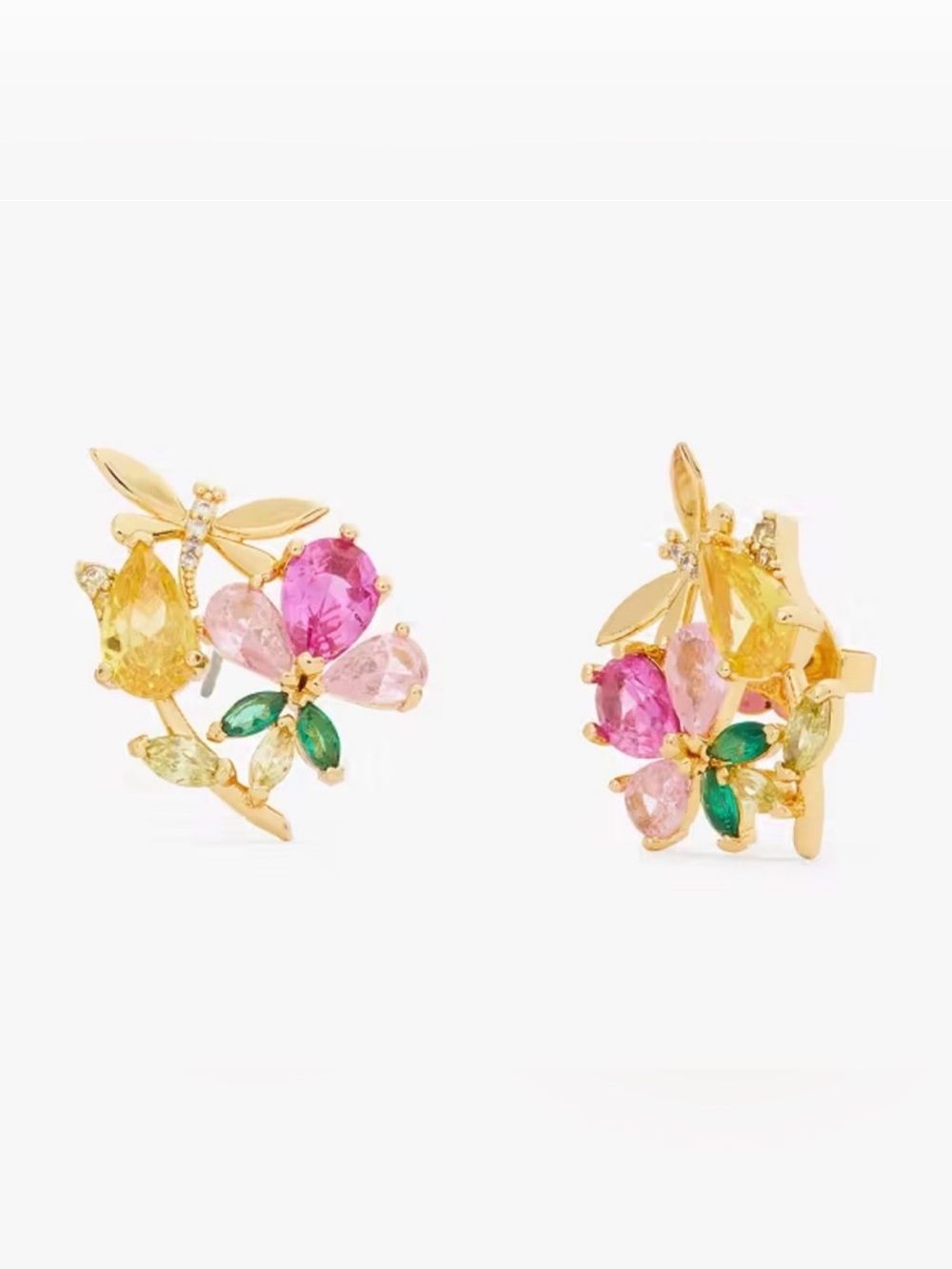 Kate Spade Greenhouse Multi Dragonfly & Floral Stud Earrings Gold-Tone
